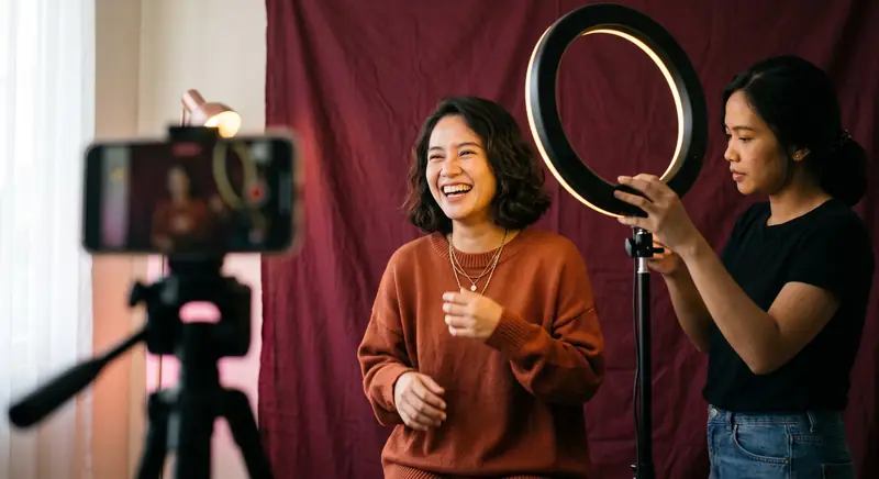 Behind the scenes of a content shoot with a ring light